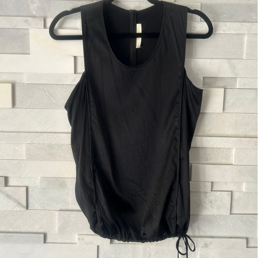 RAMY BROOK 100% Silk Drawstring Cinch  Hem Sleeveless Top Blouse Tank Black L